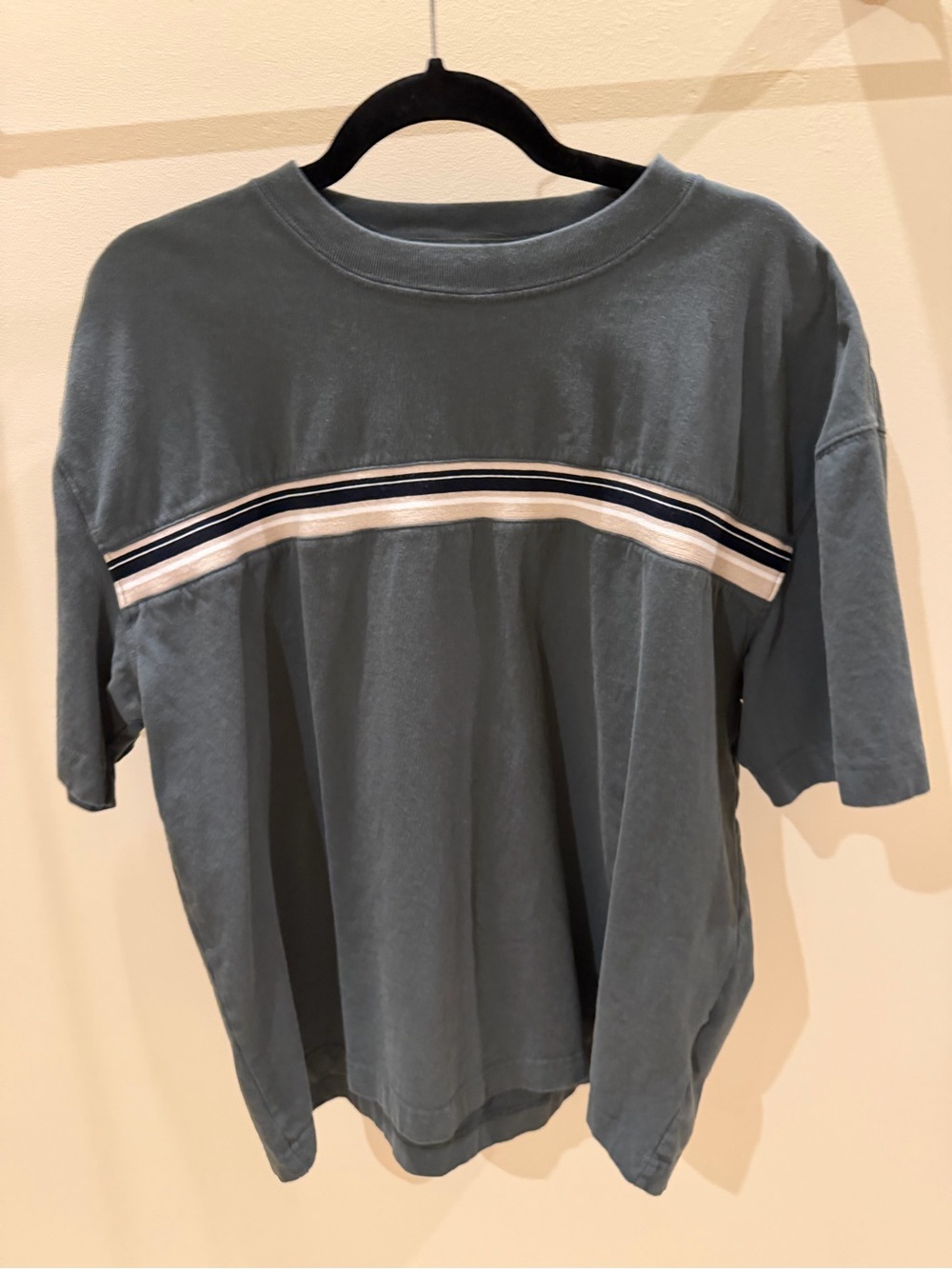Hollister Slate Blue Short Sleeve Tee with White & Navy Stripe